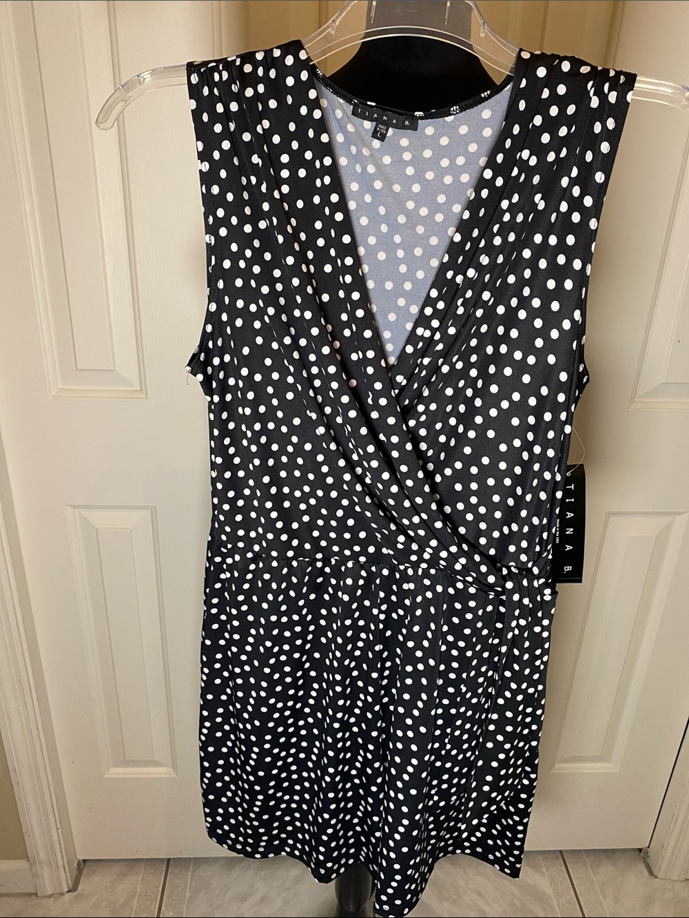 NWT Tiana B. Black and White Polka Dot Wrap-Style Romper
